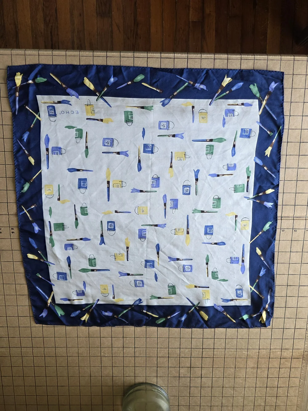 Echo Vintage Paintbrush & Paint Bottle Print Square Scarf 21x21. Rare Print